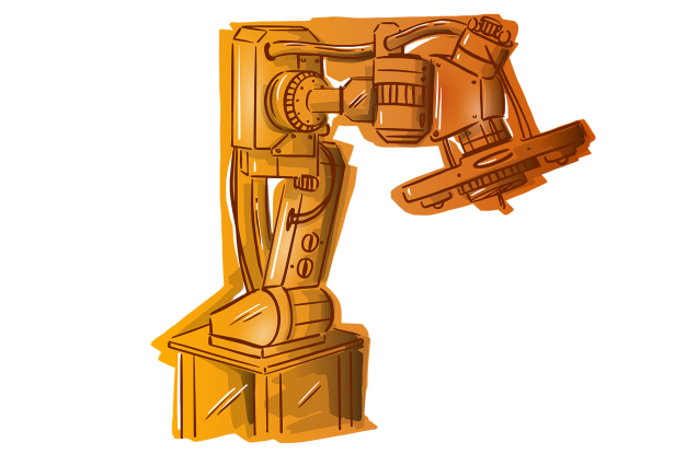 Orange illustrated robot arm - projects with cademify