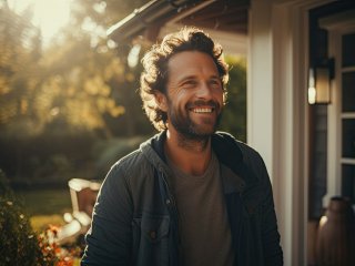 older man in the garden smiling