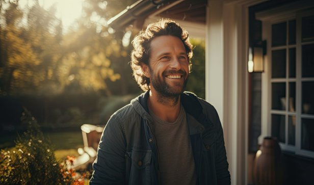 older man in the garden smiling