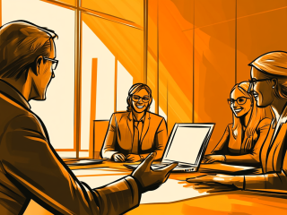 Drawing of a job interview with several people
