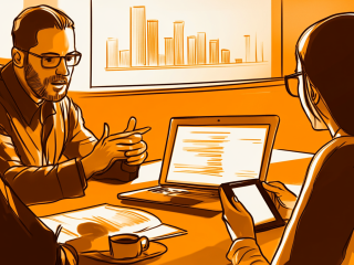 Drawing of two people in an office space